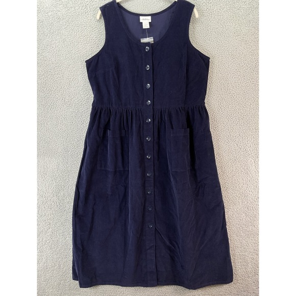 The vermont country store Dresses & Skirts - Vermont Country Store Corduroy Jumper Dress Womens L Navy Blue Excellent Button